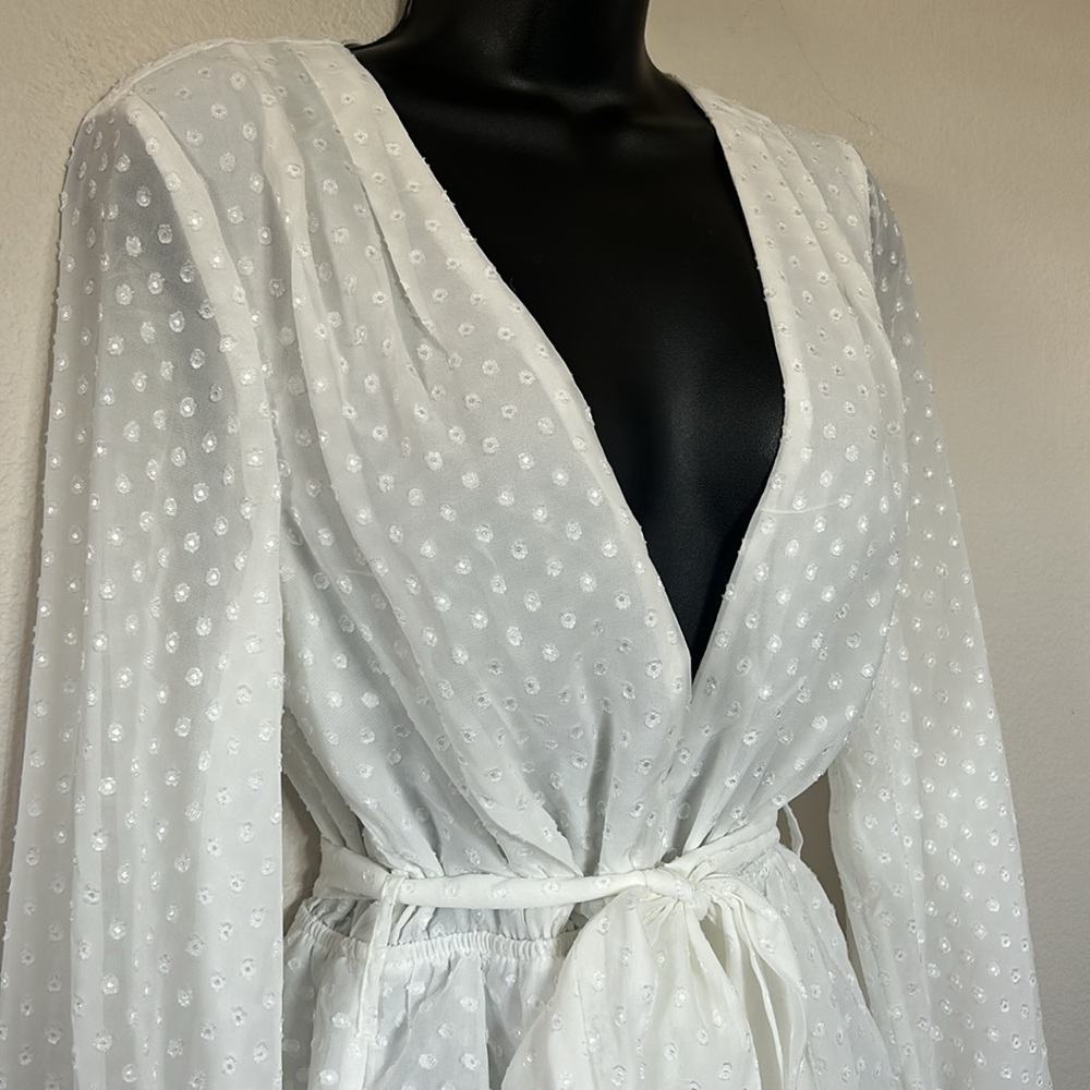Lioness Legendary Lovers White Swiss Dot Long Sleeve
Deep V Tie Waist Dress - Picture 9 of 16